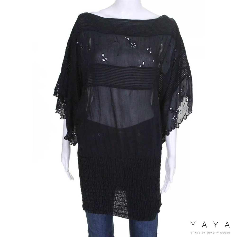 YA-YA Blk Eyelet Detail Silk Blend Fitt Bottom Top